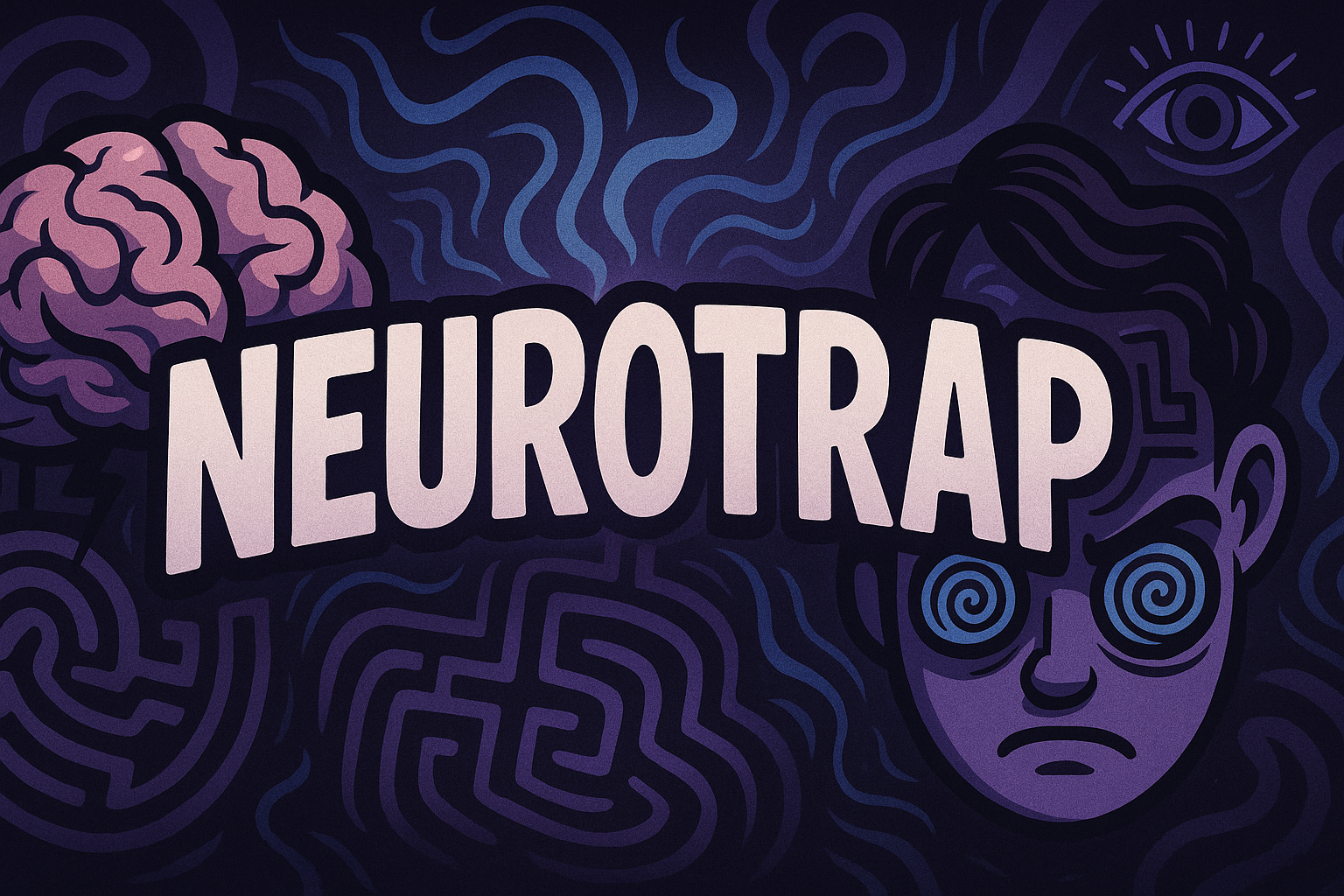 A dark psychology banner brand name : "Neurotrap" attractive and engaging toon
